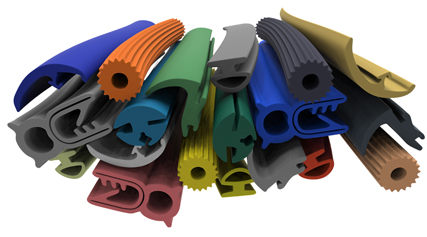 stack of extruded rubber parts with various custom profiles