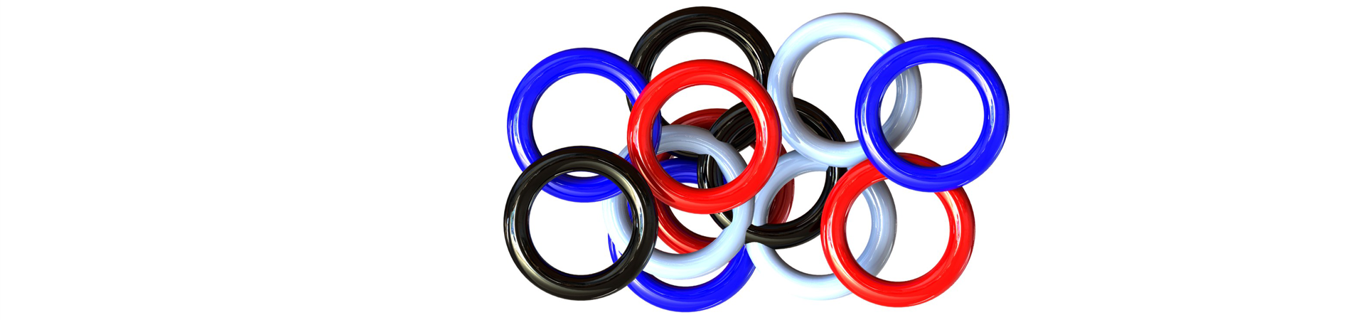 stack of o-ring seals in various custom colors that include red, white, black and blue